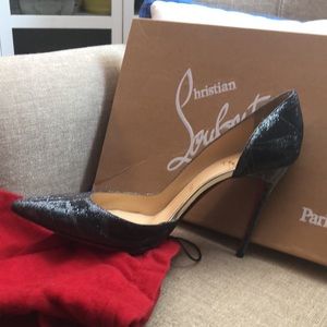 Christian Louboutin red bottoms black and silver heels